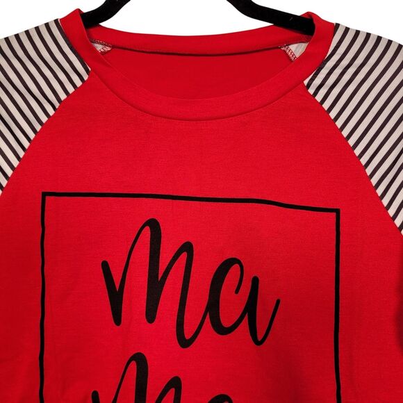 Women's Ma Ma Print Long-Sleeve Raglan Top Red Leopard & Stripes Size Small - Picture 3 of 8